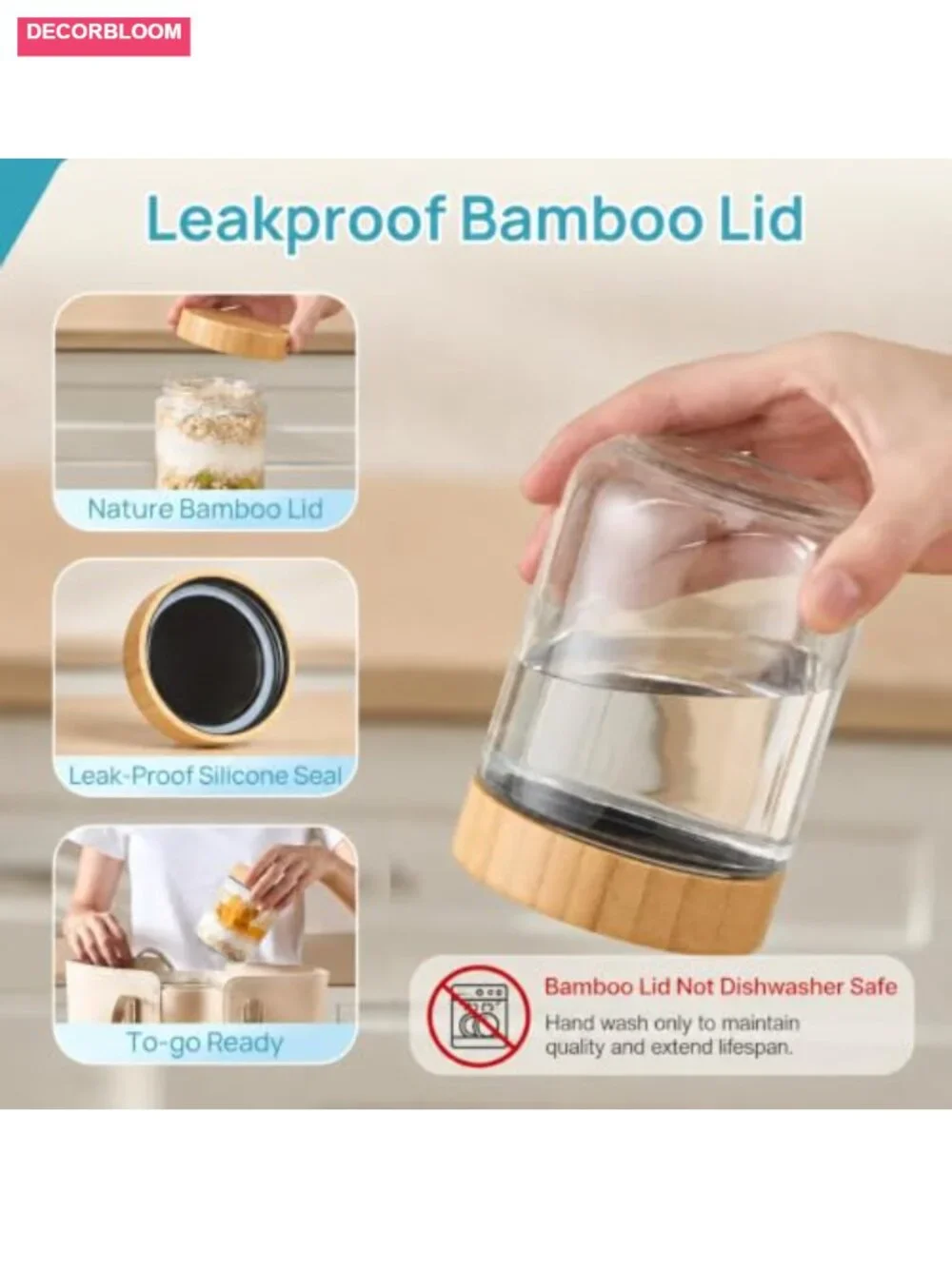 6 Pack 16oz Glass Overnight Oats Containers with Bamboo Lids, Leak Proof, Food
